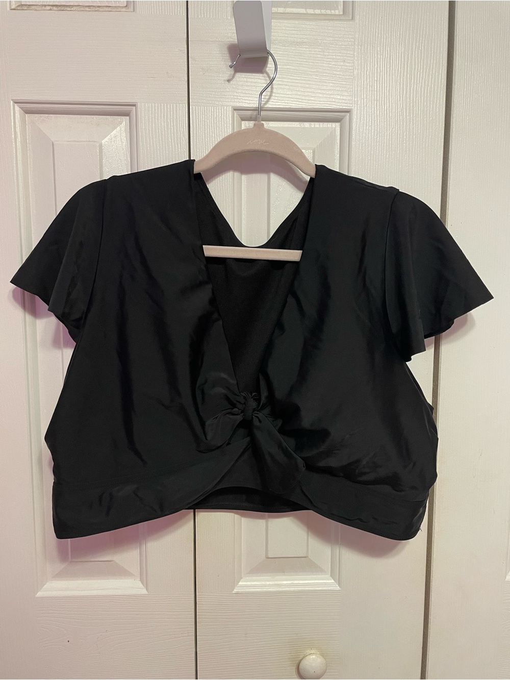 Women’s Black Tie-Front Crop Top Swim Top